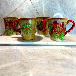 Set of 4 cardinal & mistletoe holiday mugs Perfect hostess gift